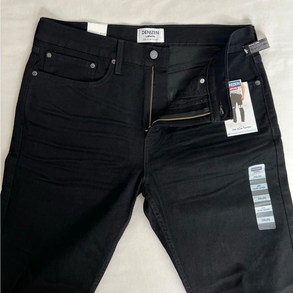DENIZEN From Levi's 286 Taper Jeans Men's Black Denim Slim Fit Size 34X30